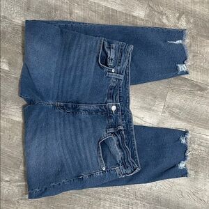 size 14 Time and Tru Women's High Rise Straight Leg Destructed Hem Jeans